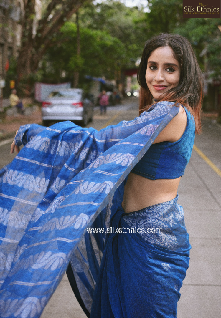 Cobalt blue Aarti linen saree