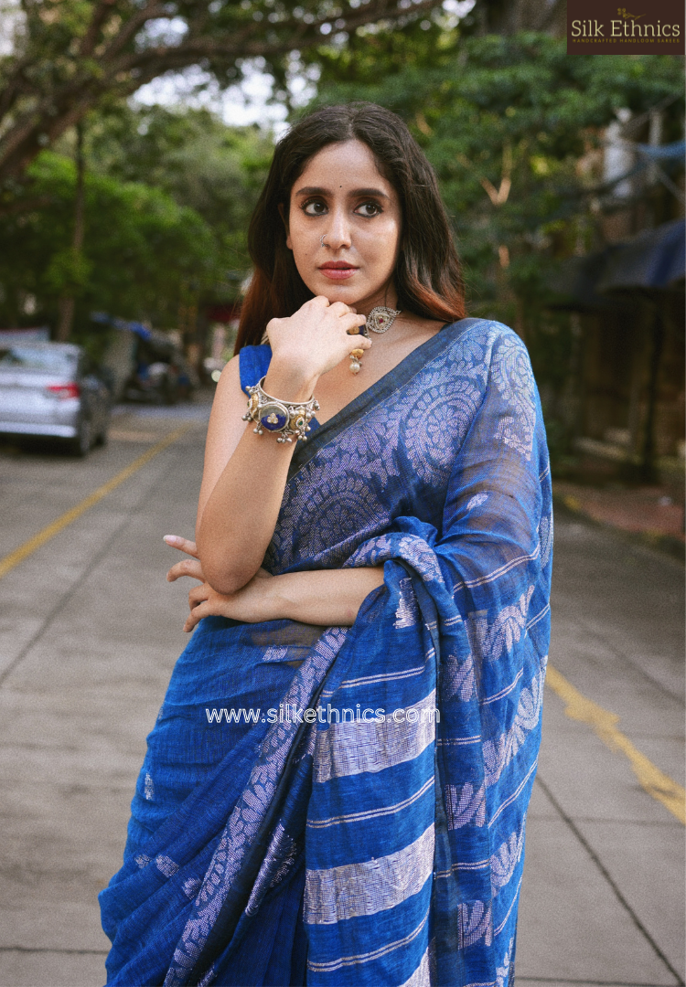 Cobalt blue Aarti linen saree