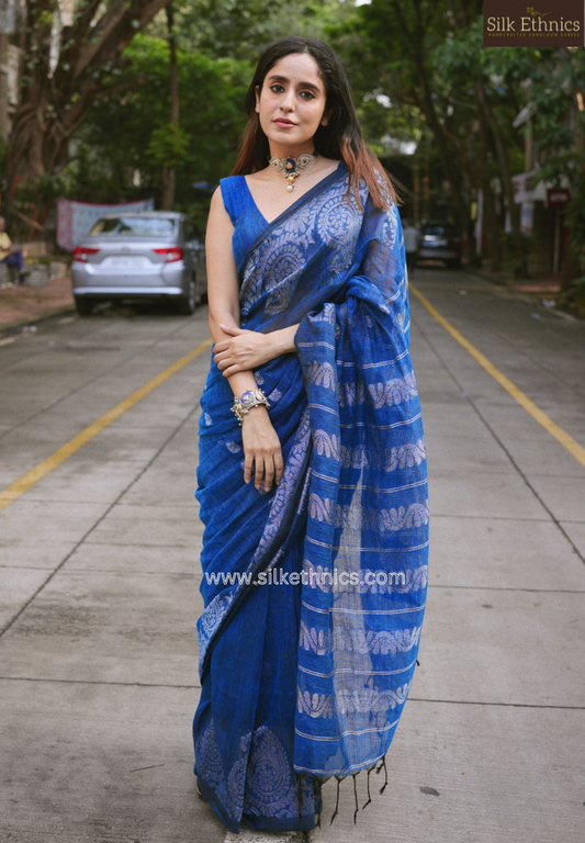 Cobalt blue Aarti linen saree