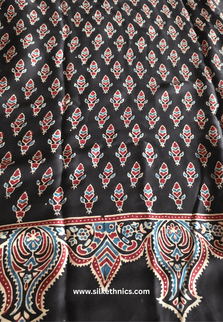 Dark brown Ajrakh hand blockprinted modal saree