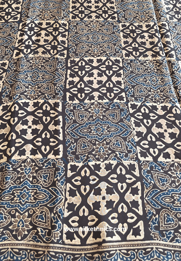 Coffee Brown Ajrakh hand blockprinted modal saree