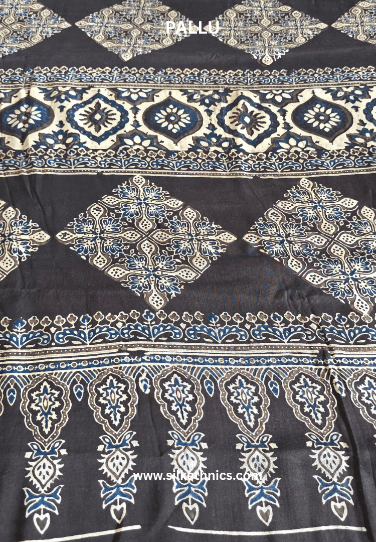 Coffee Brown Ajrakh hand blockprinted modal saree