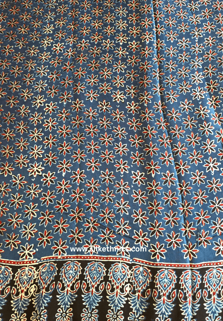Royal Blue Ajrakh hand blockprinted modal saree