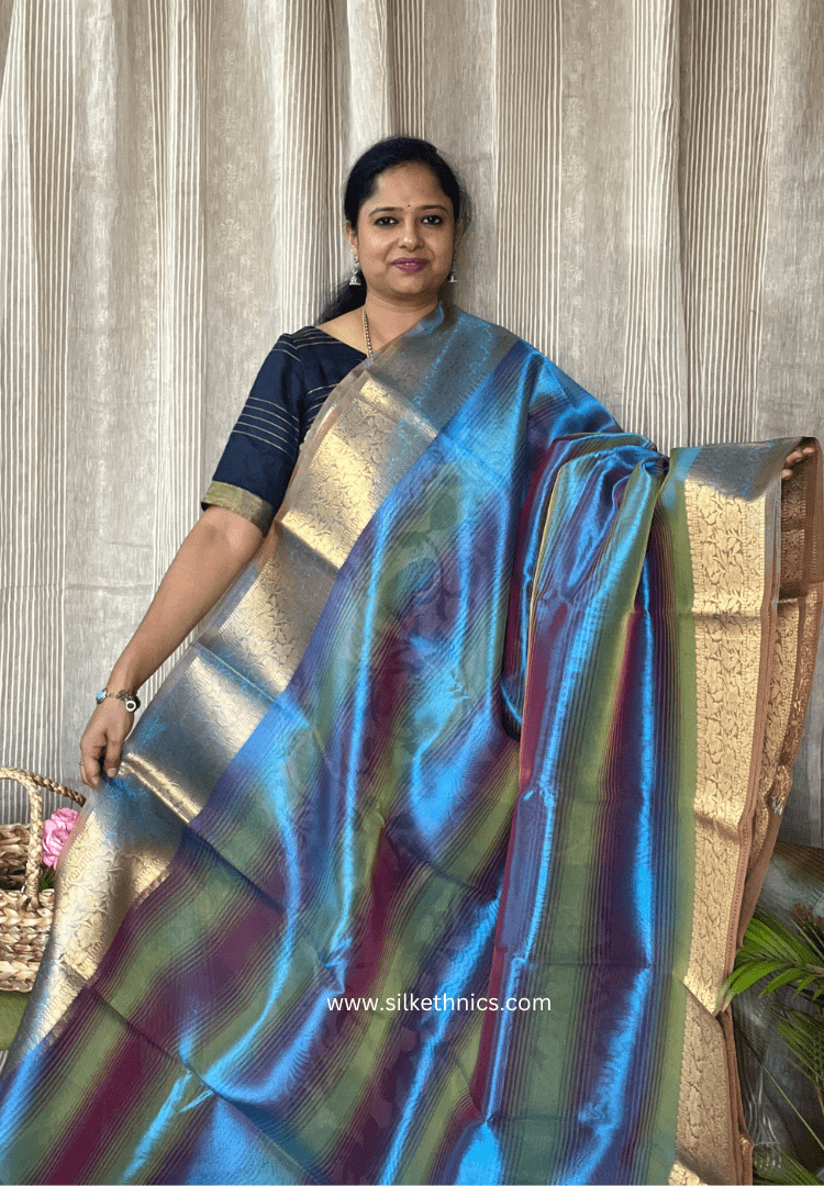Azure Blue tissue organza Banarasi saree