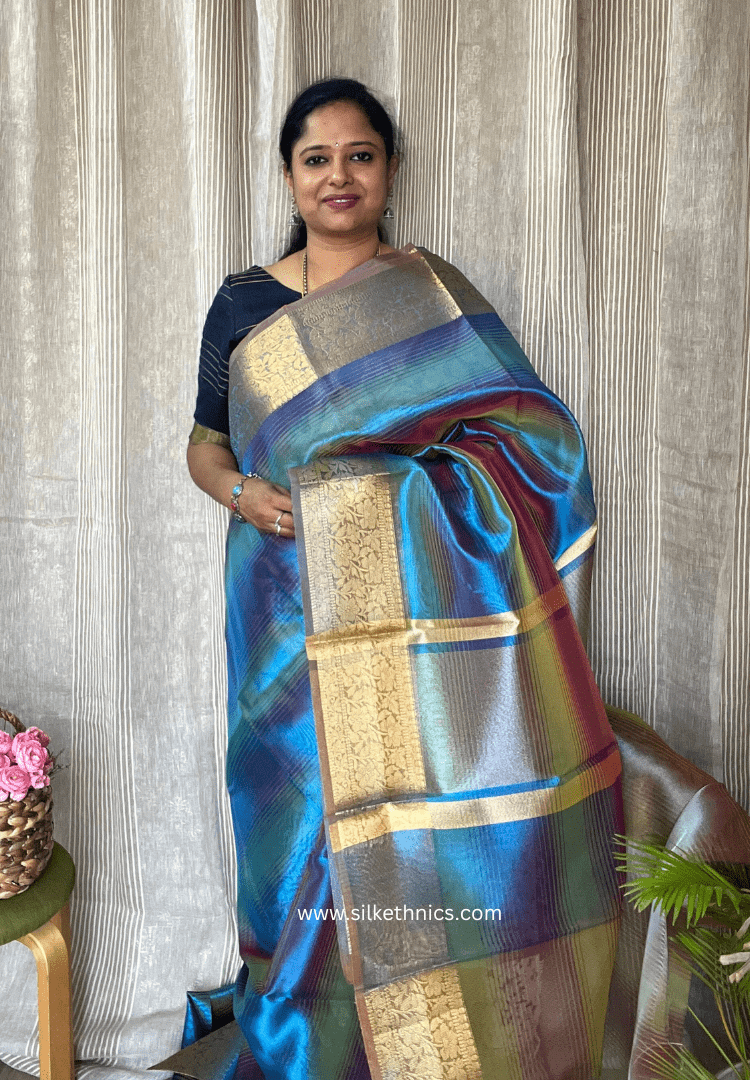 Azure Blue tissue organza Banarasi saree
