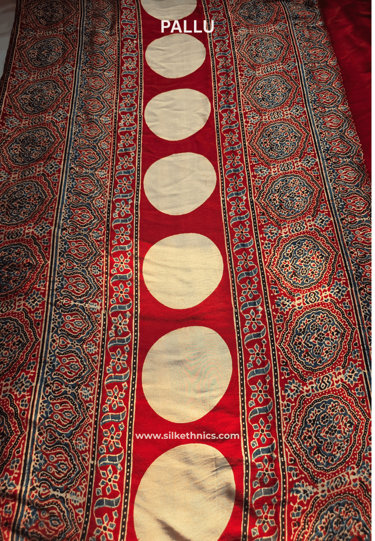 Black and White striped Ajrakh blockprinted modal saree