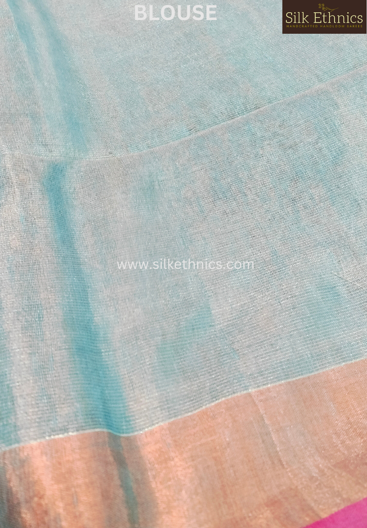 Metallic blue tissue linen saree