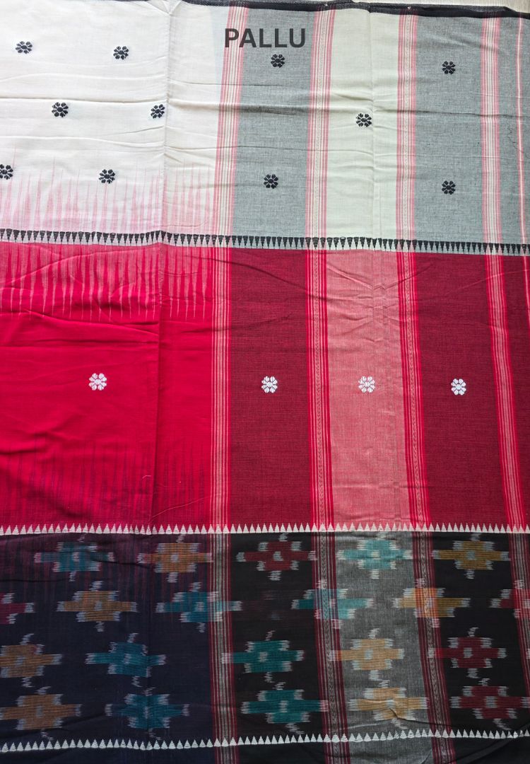 Deep Blue and Red Ikkat weaving Dhaniakhali handloom cottton saree