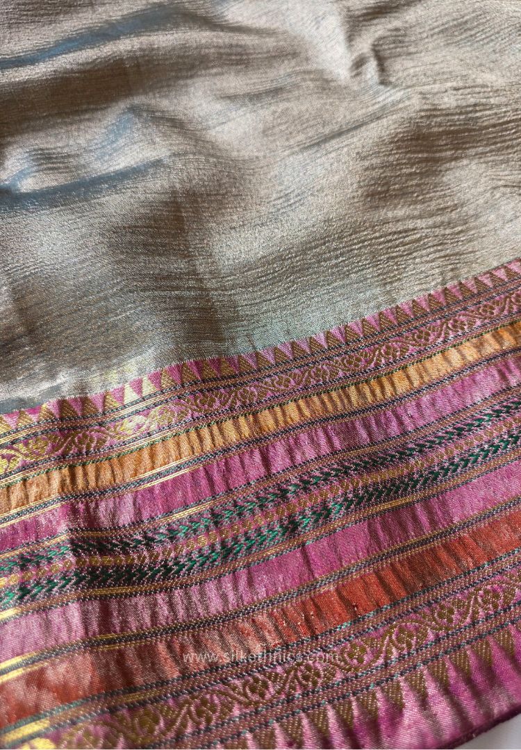 Champagne Gold Banarasi Crushed Tissue saree