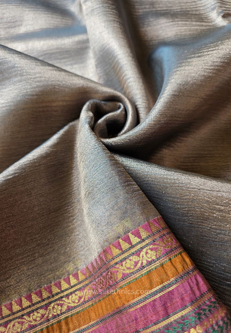 Champagne Gold Banarasi Crushed Tissue saree