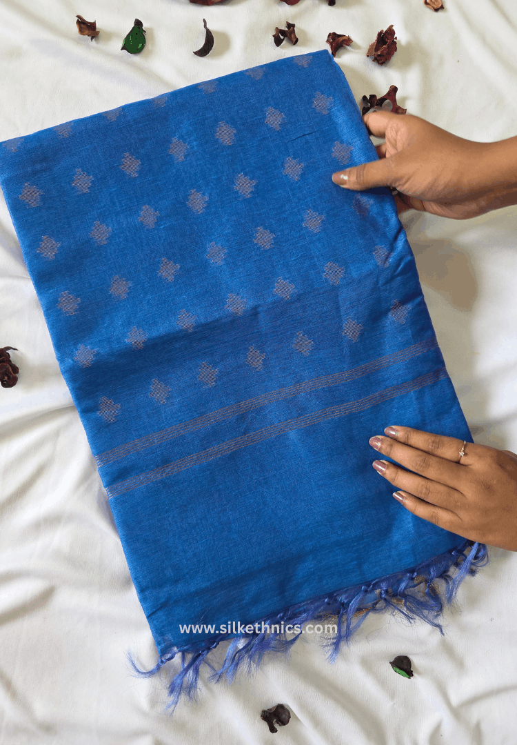 Cobalt Blue Kota Linen Silk cutwork saree