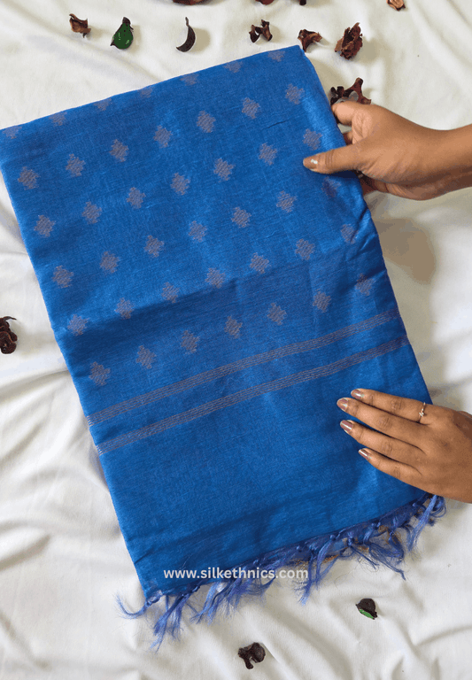 Cobalt Blue Kota Linen Silk cutwork saree