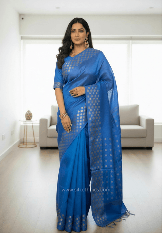 Cobalt Blue Kota Linen Silk cutwork saree