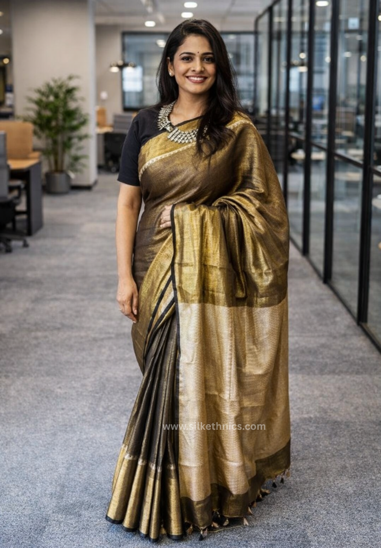 Copper tissue linen Samaira handloomsaree