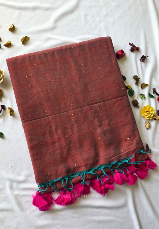Copper Rust pure handloom mulcotton Ruhani saree