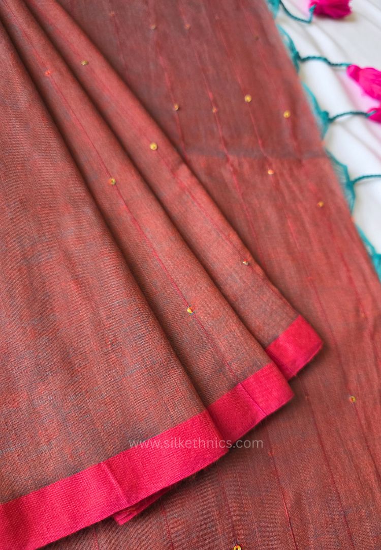 Copper Rust pure handloom mulcotton Ruhani saree