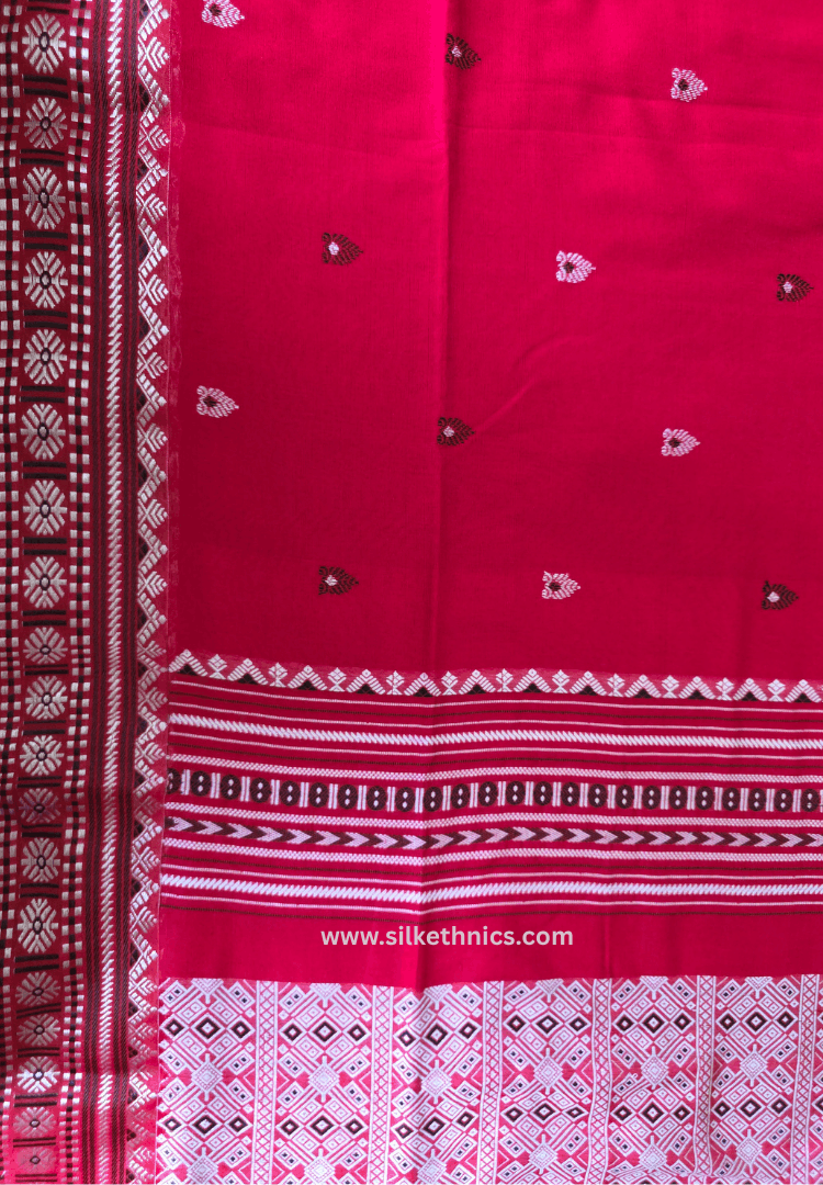 Crimson Red Assam hand weaving cotton saree