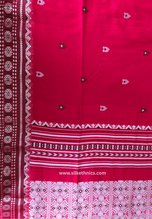 Crimson Red Assam hand weaving cotton saree