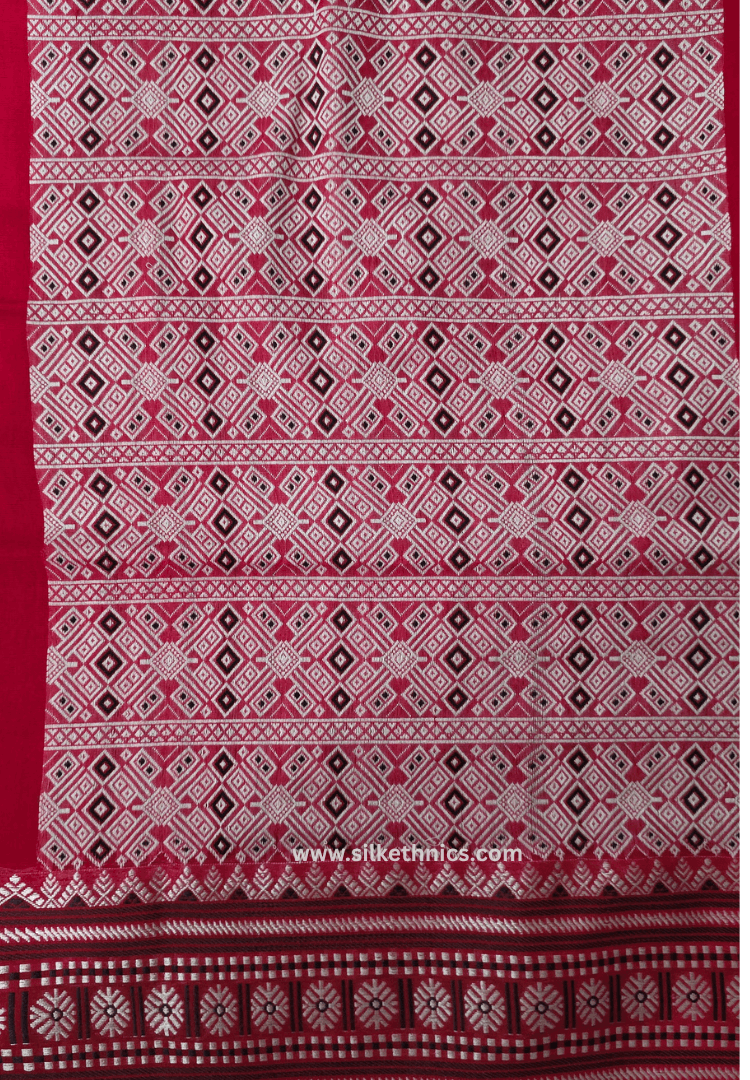 Crimson Red Assam hand weaving cotton saree
