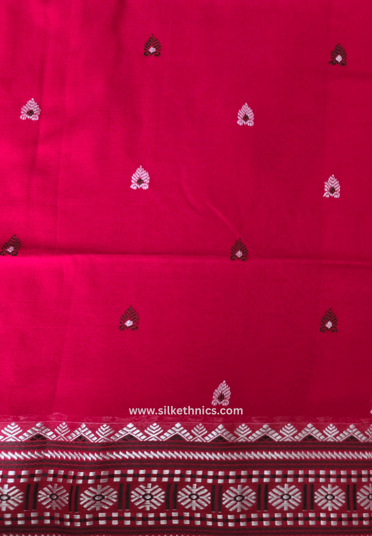 Crimson Red Assam hand weaving cotton saree