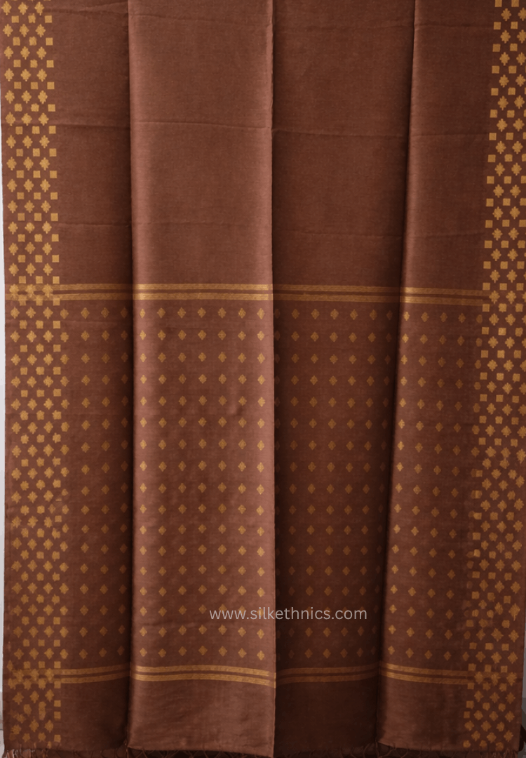 Dark Bronze Kota Linen Silk cutwork saree