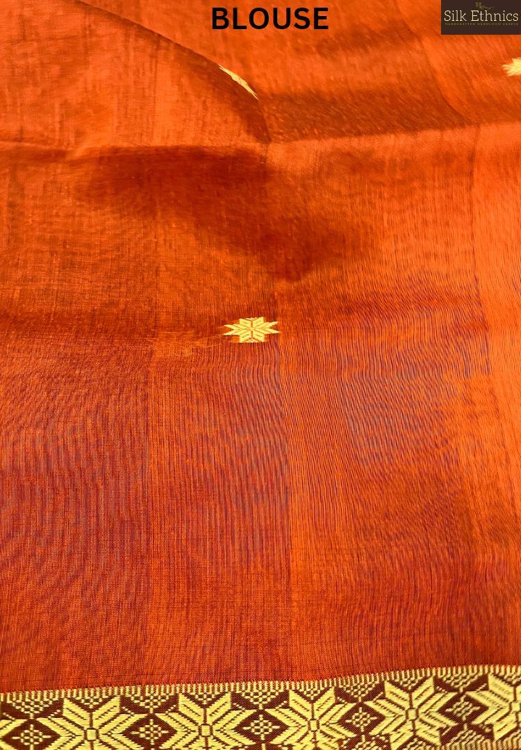 Vibrant orange Maheswari silkcotton saree