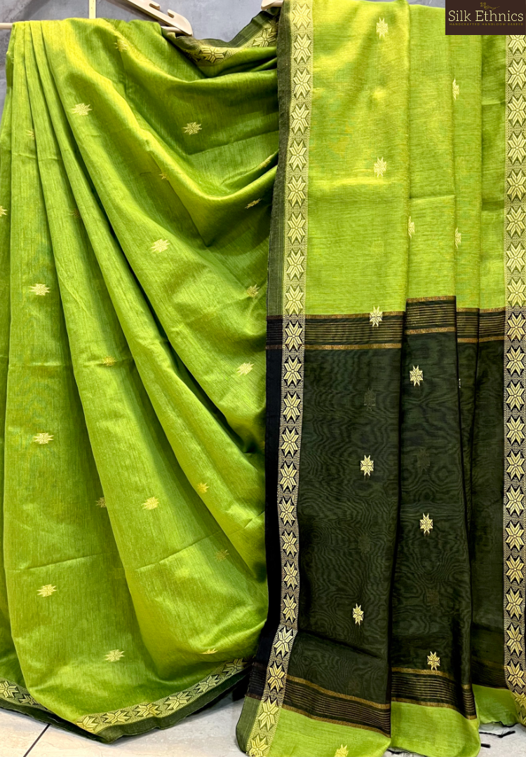 Spring green Maheswari silkcotton saree