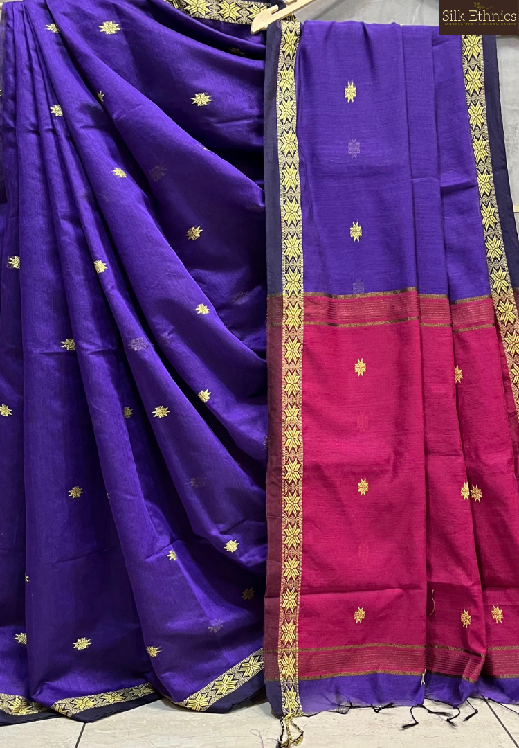 Purple Maheswari silkcotton saree