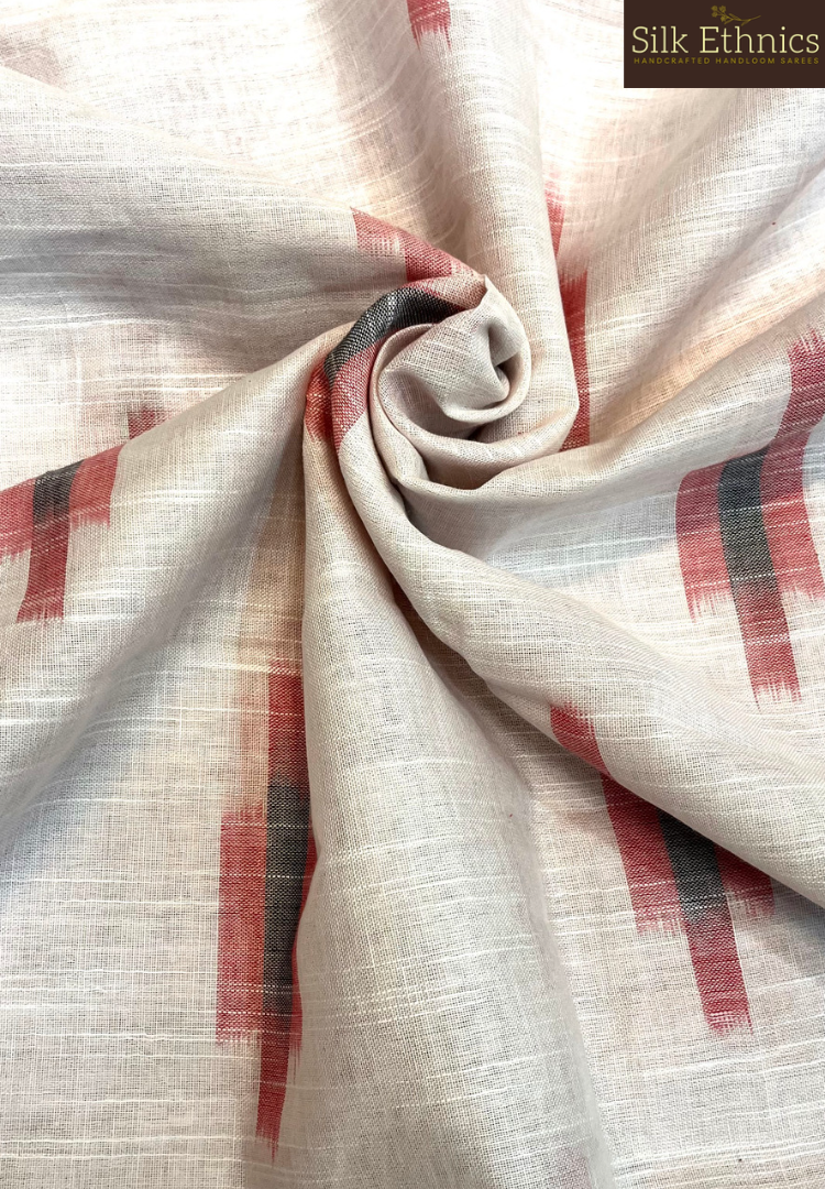 White and red linen ikkat weaving saree