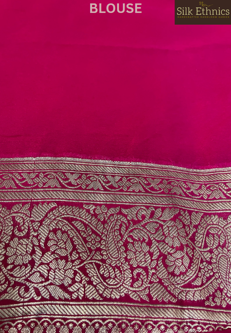 Raspberry pink Banarasi geogette silk saree