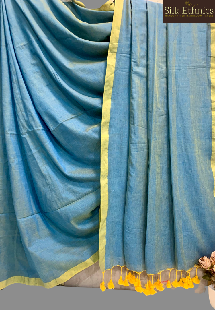 Cyan Blue pure Handloom saree