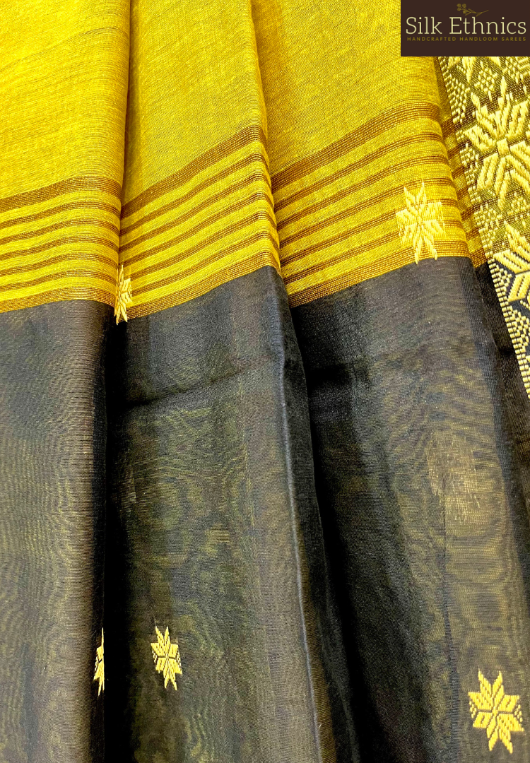 Golden yellow Maheswari silkcotton saree