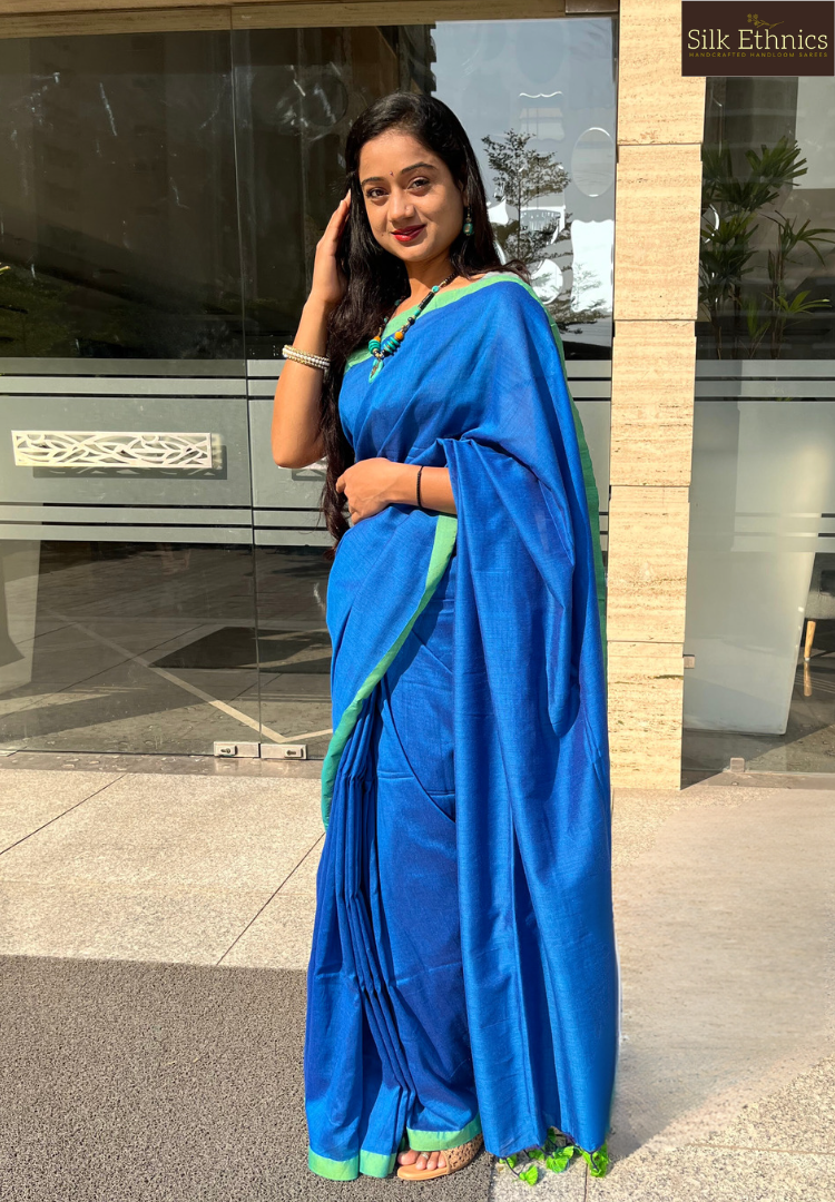 Ocean Blue Pure Handloom saree