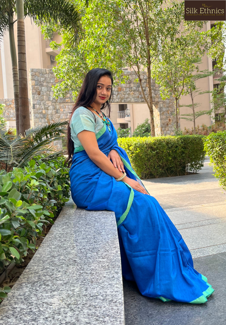 Ocean Blue Pure Handloom saree