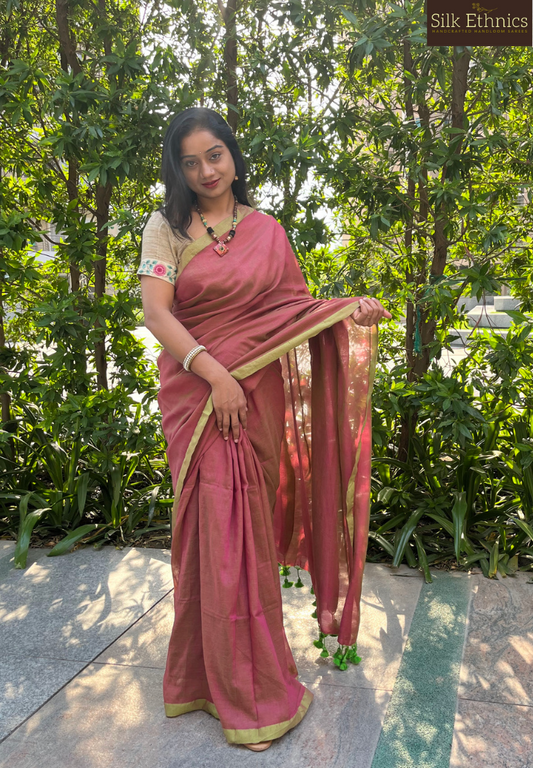 Onion Pink Pure Handloom saree