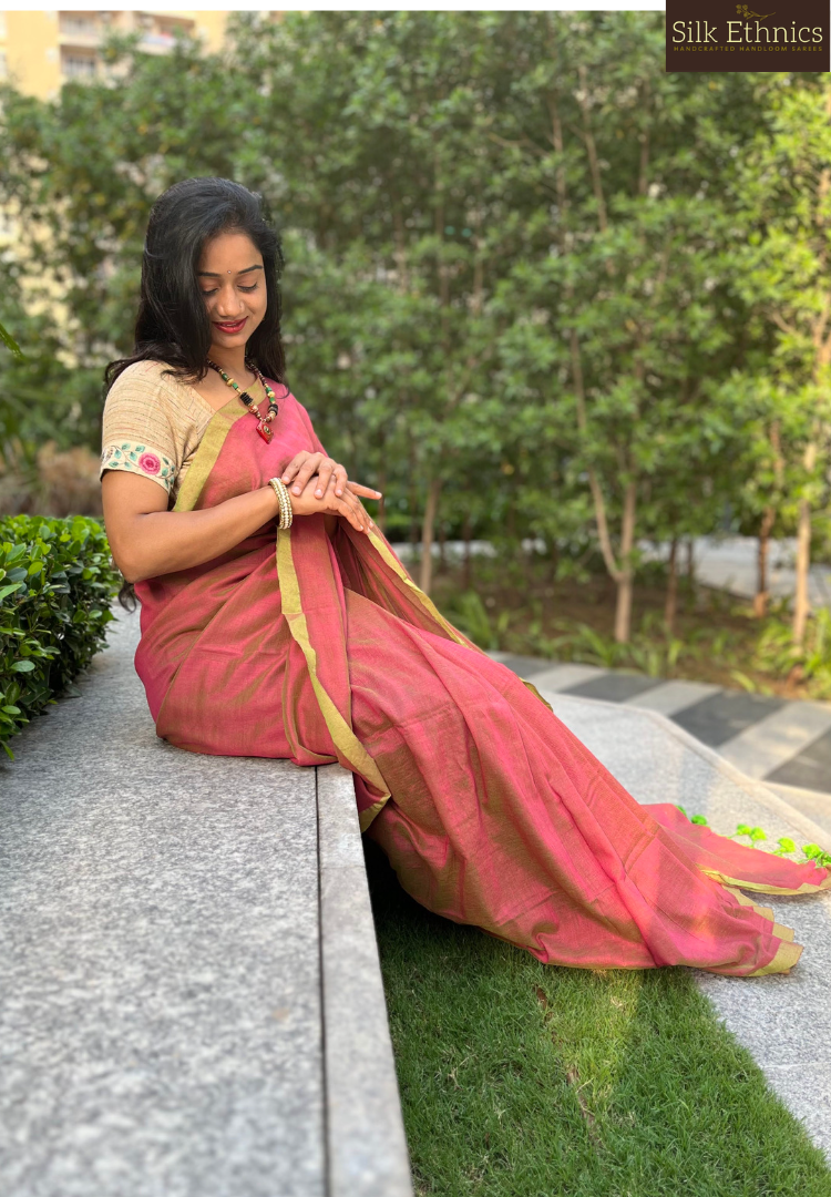 Onion Pink Pure Handloom saree