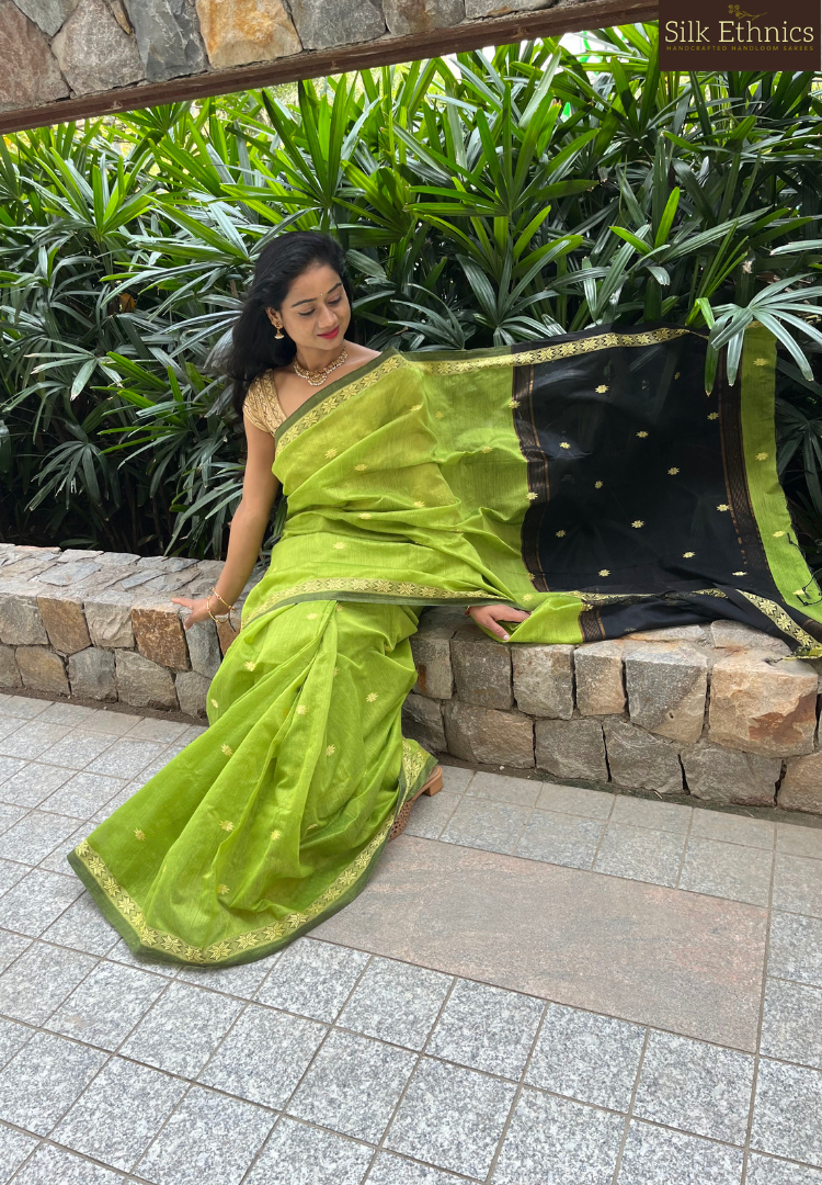 Spring green Maheswari silkcotton saree