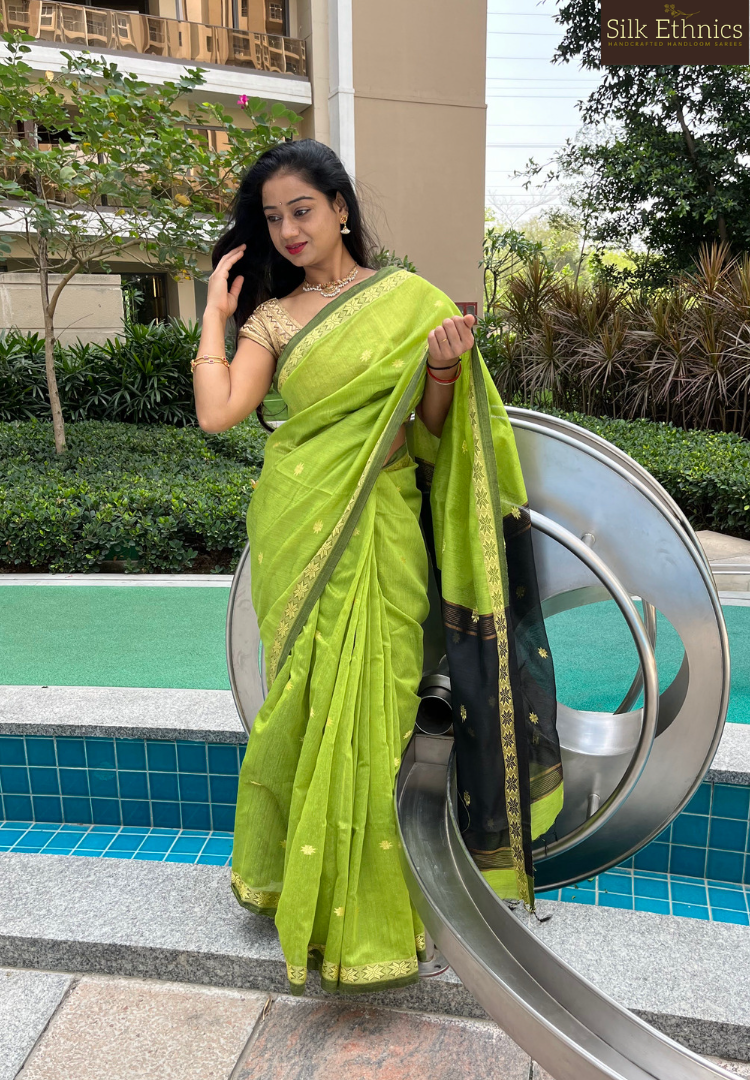 Spring green Maheswari silkcotton saree