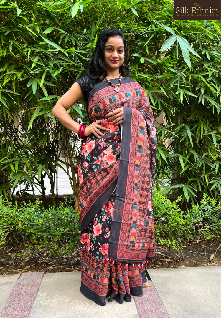 Black Ikkat Patola linen saree