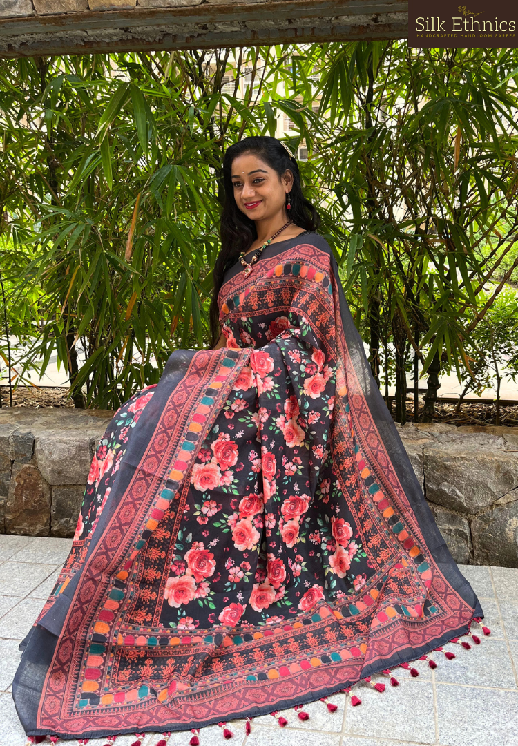 Black Ikkat Patola linen saree