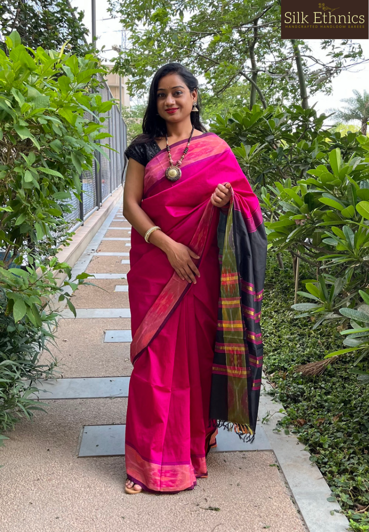 Vibrant pink pure handloom Tripura silkcotton saree