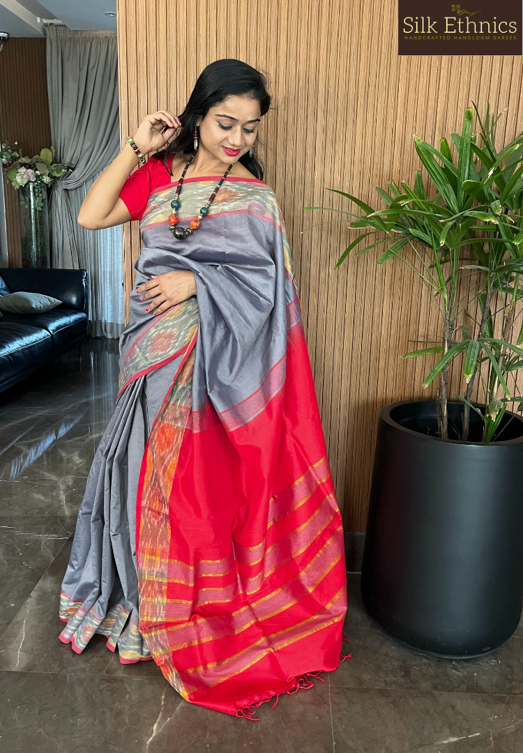 Steel grey Tripura silkcotton handloom saree