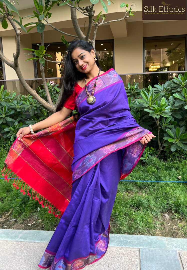 Royal purple Tripura silkcotton handloom saree