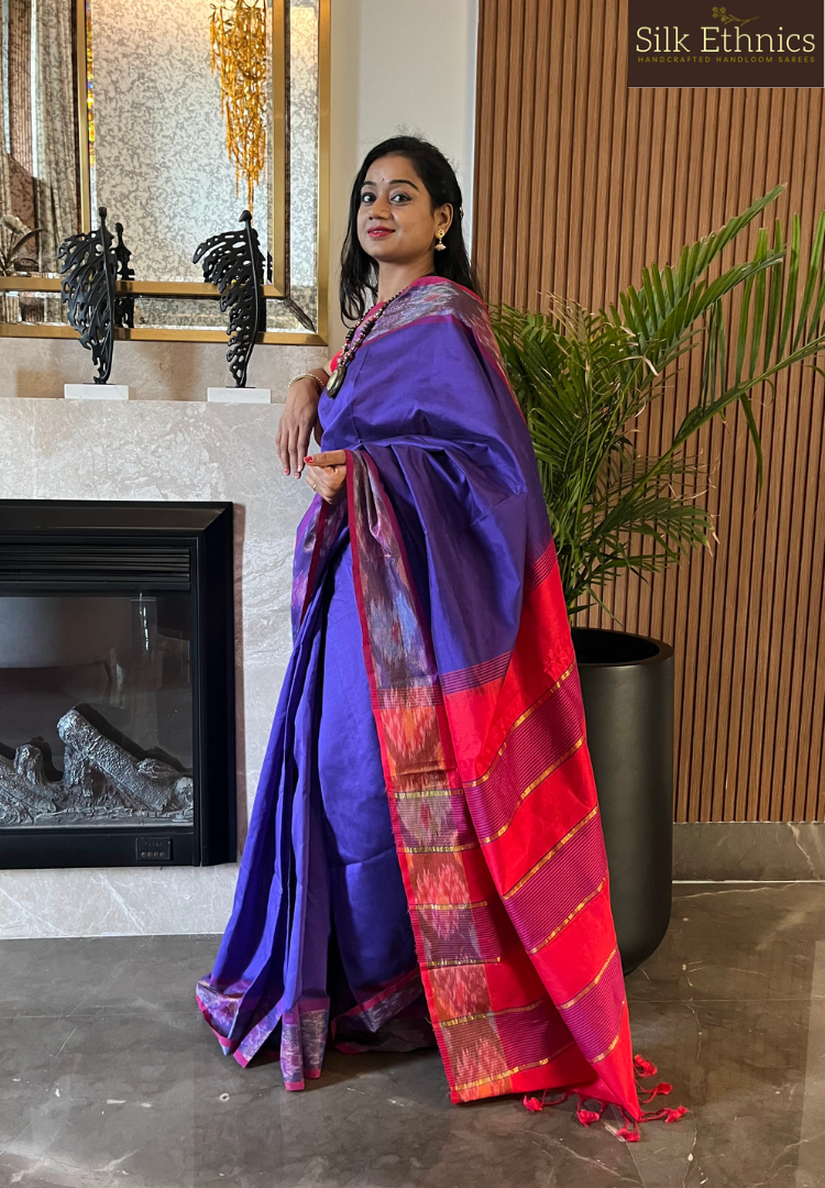 Royal purple Tripura silkcotton handloom saree