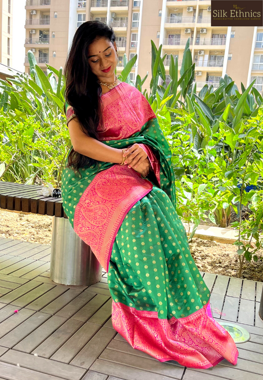 Leaf green soft silk heavy jaquard work saree