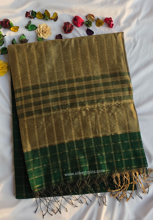 Forest Greeen Maheshwari Pure Handloom Silk saree