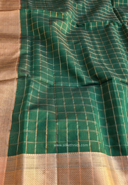 Forest Greeen Maheshwari Pure Handloom Silk saree