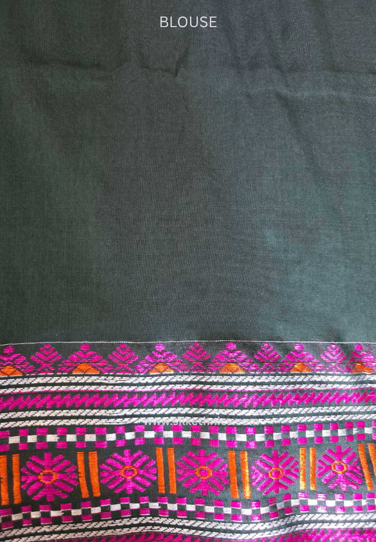 Forest green Assam hand weaving cotton saree