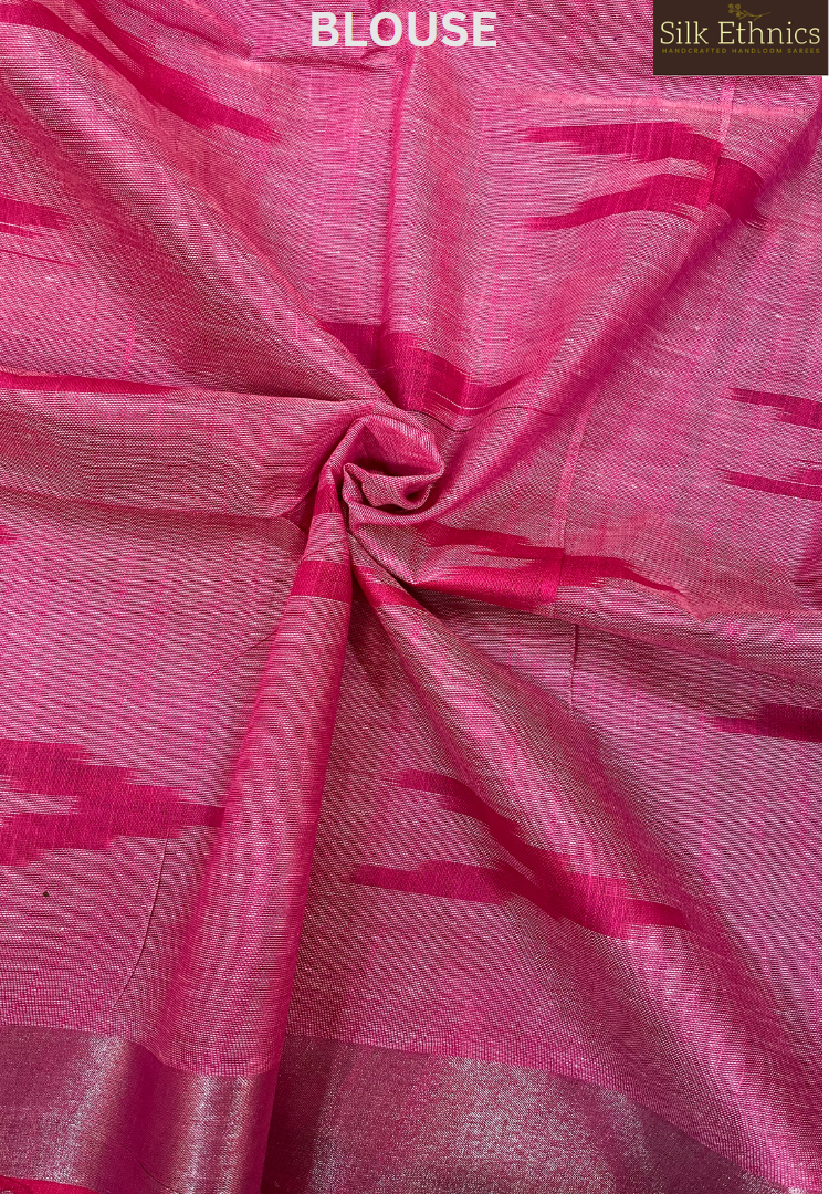 Silver grey and pink linen ikkat weaving saree