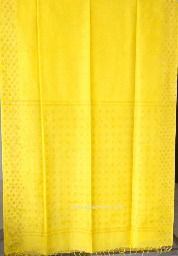 Golden Yellow Kota Linen Silk cutwork saree